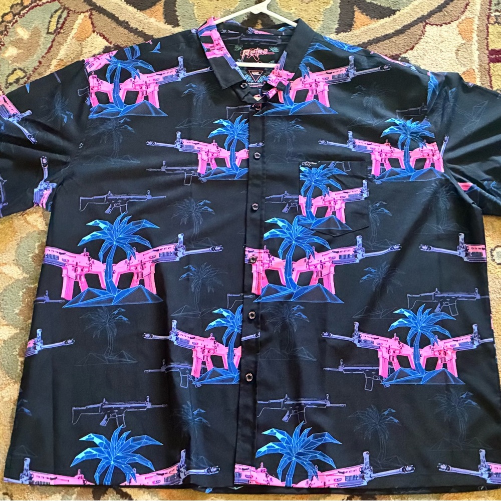 Retro Rife 4x Neon Graphic Black Button-Down Shirt The Palm
